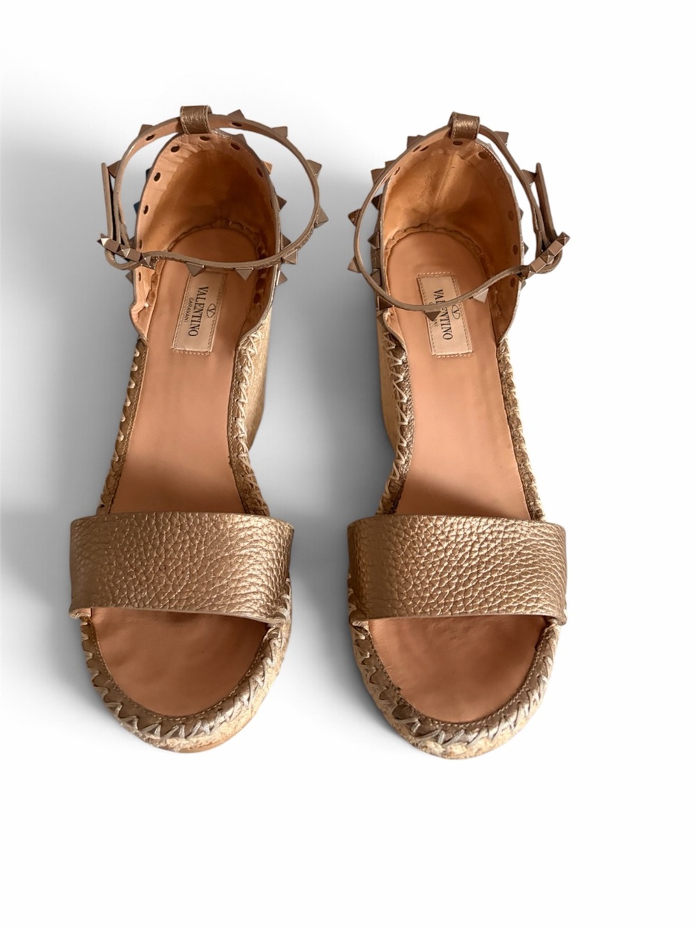 Valentino Garavani Rockstud Gold Espadrille Ankle-Strap Sandals